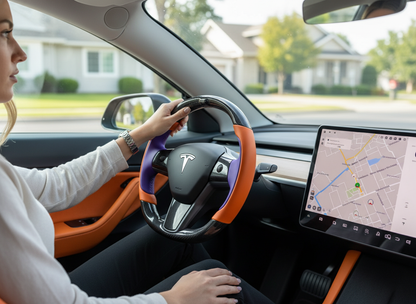 Bright orange and deep purple Carbon Fiber Tesla model 3 Steering Wheel -Track Master(2023.9+) Axeco
