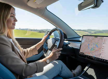 Brownish and light blue Carbon Fiber Tesla Model Y Steering Wheel-Track Master(2020-2024) Axeco