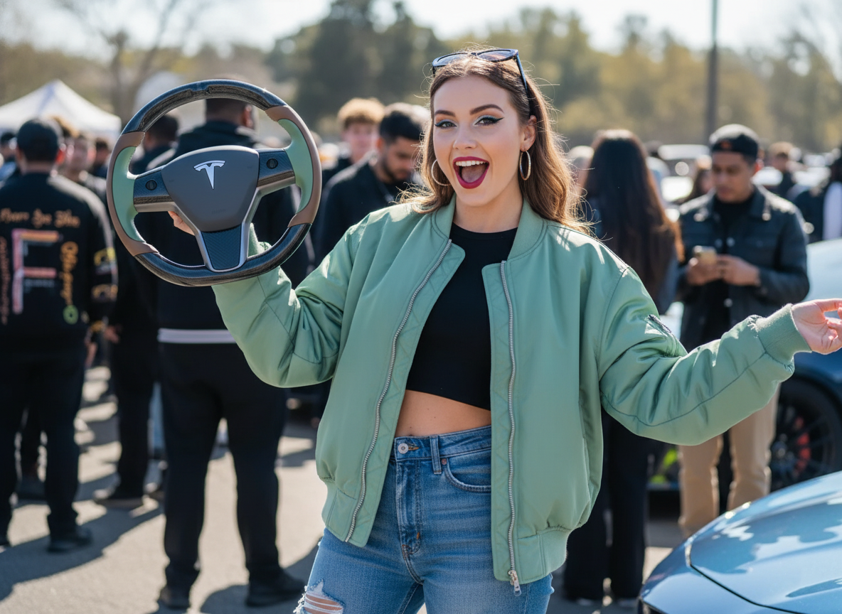 Light Brown and Mint Green Carbon Fiber Tesla model 3 Steering Wheel -Track Master(2023.9+) Axeco