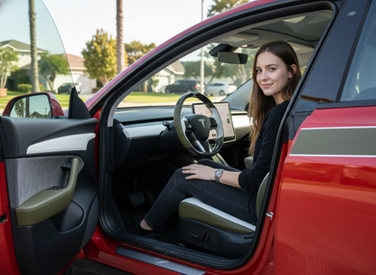 Olive green and white Carbon Fiber Tesla Model Y Steering Wheel-Track Master(2020-2024) Axeco