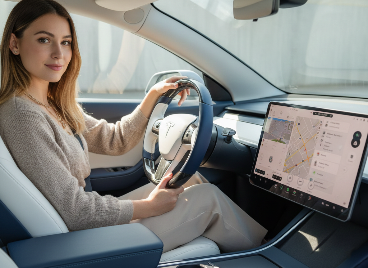 White-Dark blue Tesla Model 3 Carbon Fiber Steering Wheel-Track Master(2017-2023.8) Axeco