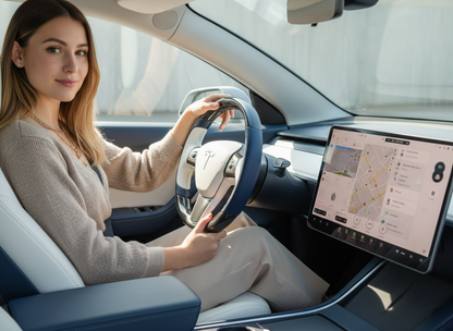 White-Dark blue Tesla Model 3 Carbon Fiber Steering Wheel-Track Master(2017-2023.8) Axeco