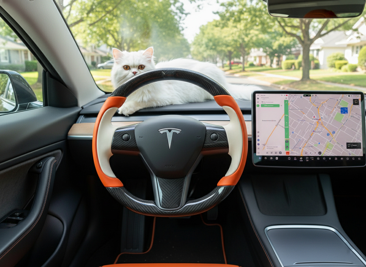Bright orange and off-white Carbon Fiber Tesla model 3 Steering Wheel -Track Master(2023.9+) Axeco