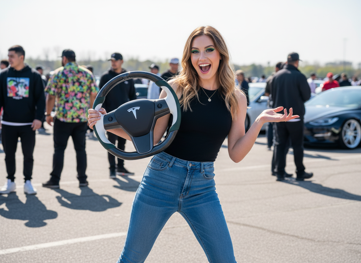 Green-White Tesla Model 3 Carbon Fiber Steering Wheel-Track Master(2017-2023.8) Axeco