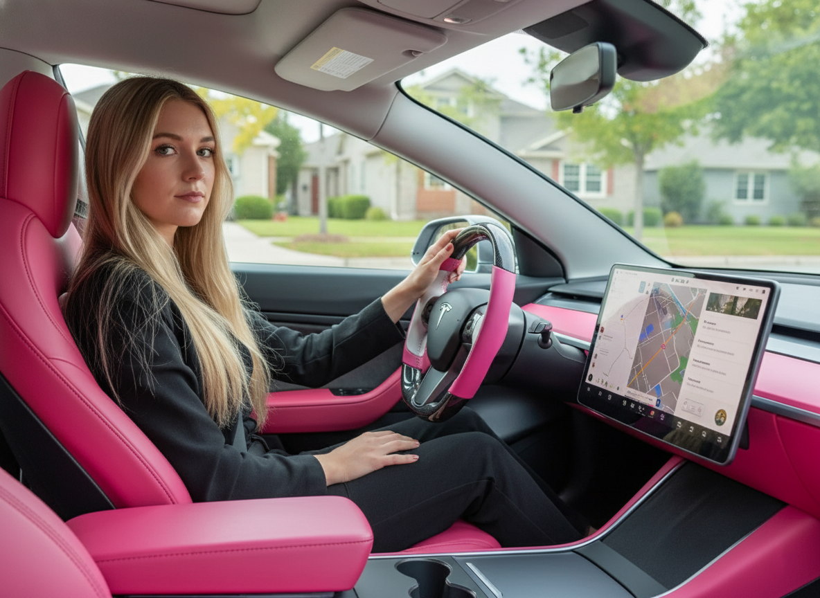 Pink-white Tesla Model 3 Carbon Fiber Steering Wheel-Track Master(2017-2023.8) Axeco