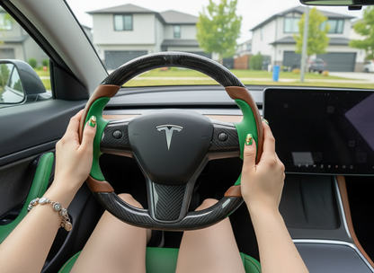 Dark brown and green Carbon Fiber Tesla model 3 Steering Wheel -Track Master(2023.9+) Axeco