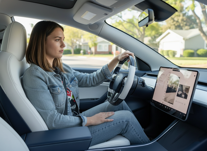 White-Dark blue Tesla Model 3 Carbon Fiber Steering Wheel-Track Master(2017-2023.8) Axeco