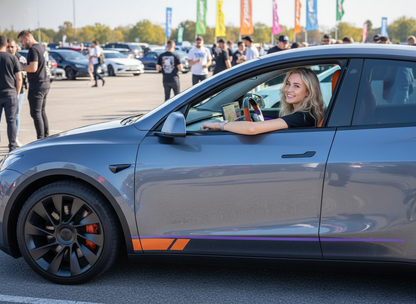 Bright orange and light purple Carbon Fiber Tesla Model Y Steering Wheel-Track Master(2020-2024) Axeco