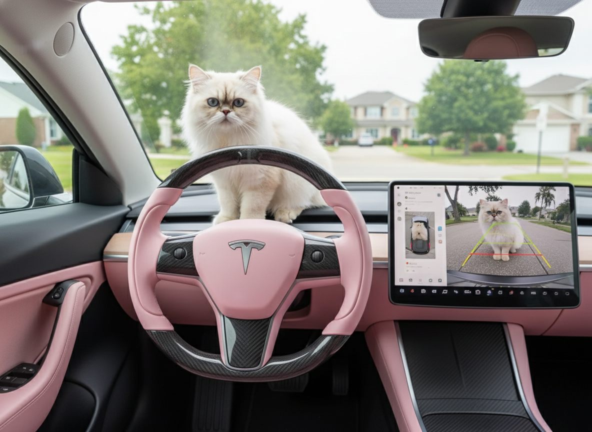 Light pink and black carbon fiber Tesla Model 3 steering wheel - Track Master (2017-2023.8) Axeco