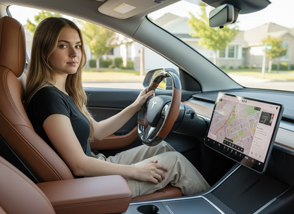 Brown and grey Carbon Fiber Tesla Model Y Steering Wheel-Track Master(2020-2024) Axeco