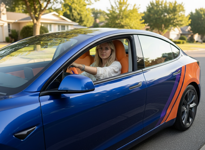 Bright orange and deep purple Carbon Fiber Tesla model 3 Steering Wheel -Track Master(2023.9+) Axeco