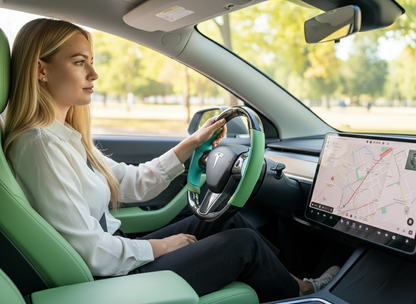 Green and light blue Carbon Fiber Tesla Model Y Steering Wheel-Track Master(2020-2024) Axeco