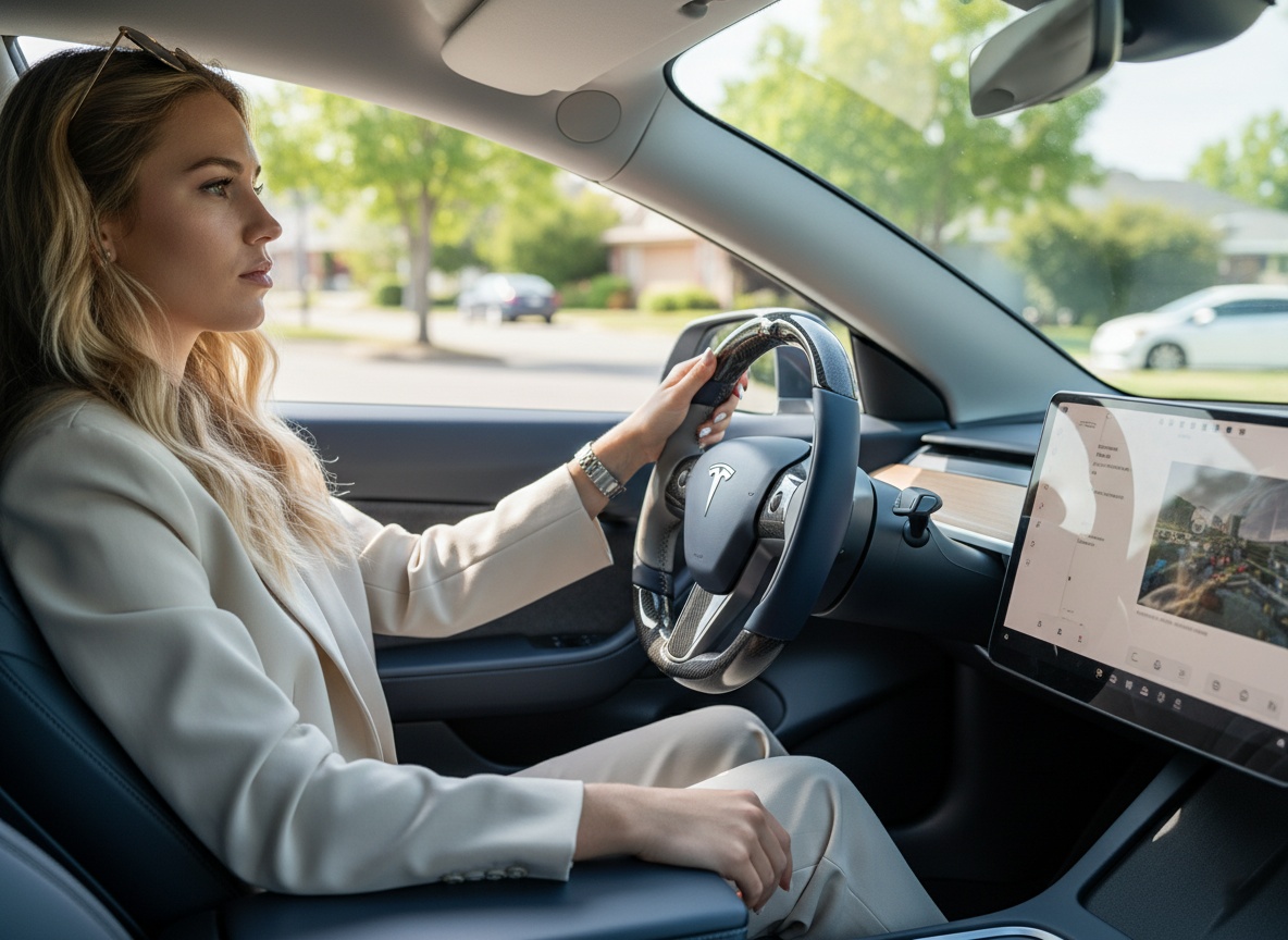 Blue-Gray Tesla Model 3 Carbon Fiber Steering Wheel-Track Master(2017-2023.8) Axeco