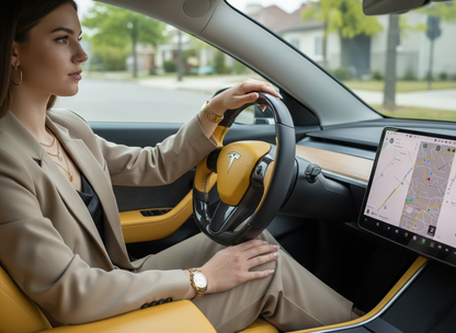 Yellow Tesla Model 3 Carbon Fiber Steering Wheel-Track Master(2017-2023.8) Axeco