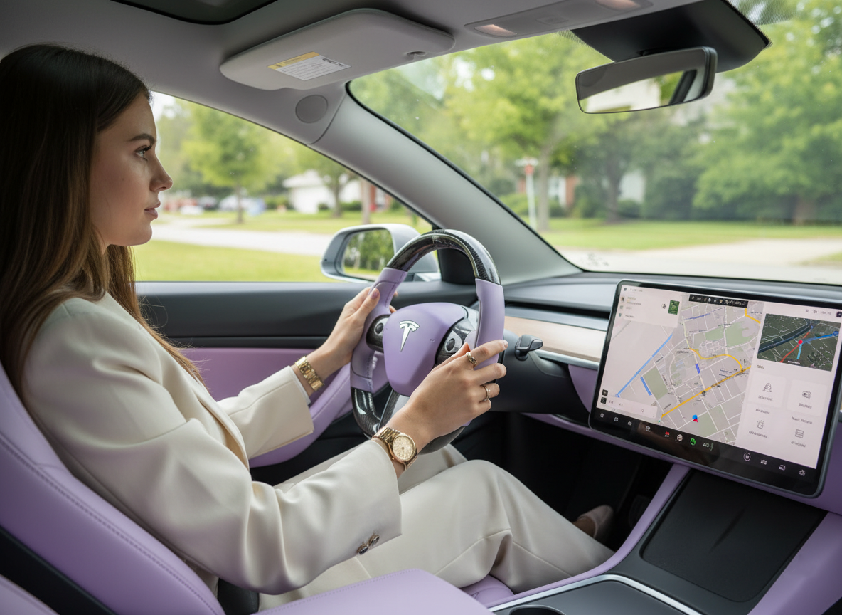 Purple-Grey Tesla Model 3 Carbon Fiber Steering Wheel-Track Master(2017-2023.8) Axeco