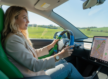 Bright blue and emerald green Carbon Fiber Tesla Model Y Steering Wheel-Track Master(2020-2024) Axeco