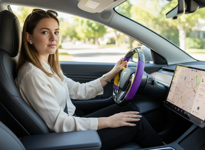 Purple and yellow Carbon Fiber Tesla model 3 Steering Wheel -Track Master(2023.9+) Axeco