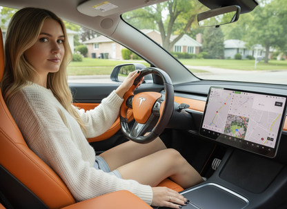 Brown-Orange Tesla Model 3 Carbon Fiber Steering Wheel-Track Master(2017-2023.8) Axeco