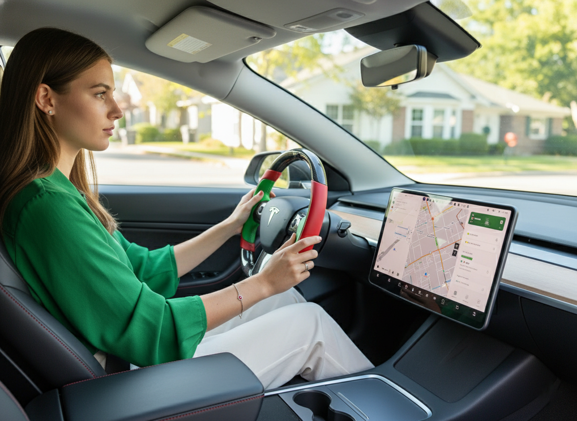 Bright red and emerald green Carbon Fiber Tesla model 3 Steering Wheel -Track Master(2023.9+) Axeco