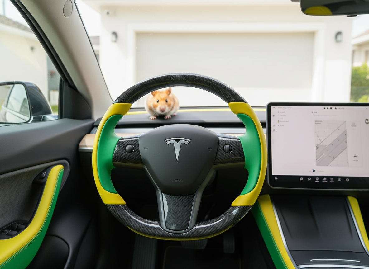 Bright yellow and emerald green Carbon Fiber Tesla Model Y Steering Wheel-Track Master(2020-2024) Axeco