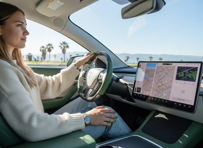 White-Green Tesla Model 3 Carbon Fiber Steering Wheel-Track Master(2017-2023.8) Axeco