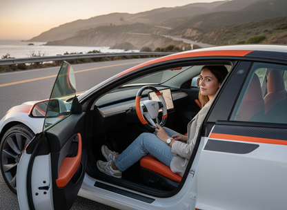 Orange-While Tesla Model 3 Carbon Fiber Steering Wheel-Track Master(2017-2023.8) Axeco