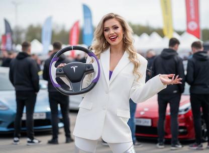 White-Purple  Tesla Model 3 Carbon Fiber Steering Wheel-Track Master(2017-2023.8) Axeco