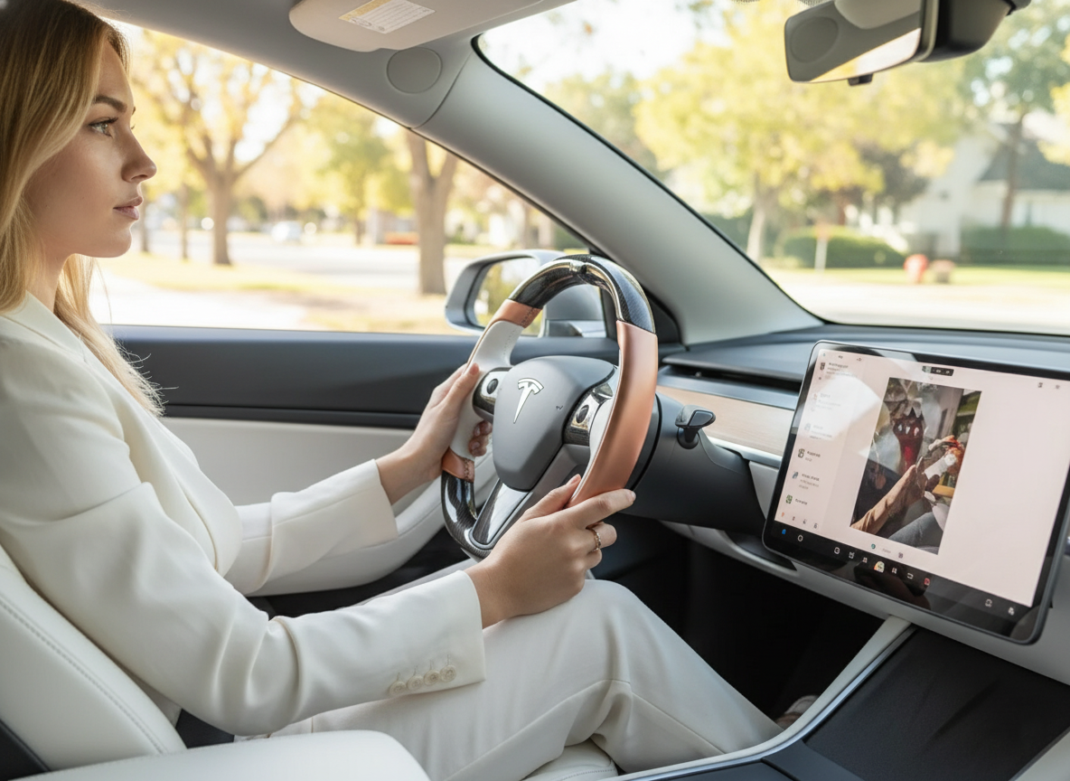 White-Golden Tesla Model 3 Carbon Fiber Steering Wheel-Track Master(2017-2023.8) Axeco