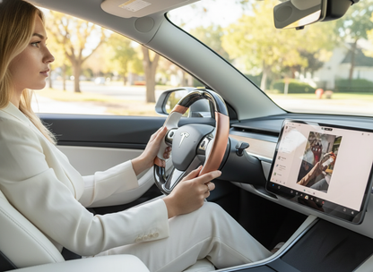 White-Golden Tesla Model 3 Carbon Fiber Steering Wheel-Track Master(2017-2023.8) Axeco