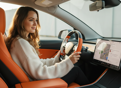 Orange and white Carbon Fiber Tesla Model Y Steering Wheel-Track Master(2020-2024) Axeco