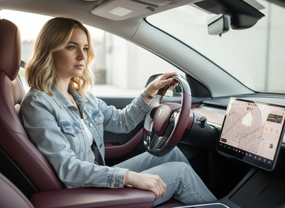 Wine red and white Carbon Fiber Tesla Model Y Steering Wheel-Track Master(2020-2024) Axeco