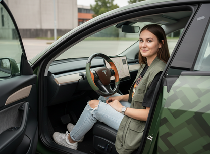 Olive green and orange Carbon Fiber Tesla Model Y Steering Wheel-Track Master(2020-2024) Axeco