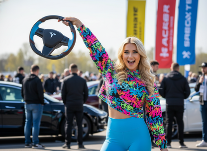 Brownish and light blue Carbon Fiber Tesla Model Y Steering Wheel-Track Master(2020-2024) Axeco