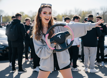 Soft pink and warm brown Carbon Fiber Tesla model 3 Steering Wheel -Track Master(2023.9+) Axeco