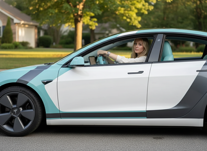 White-Light blue Tesla Model 3 Carbon Fiber Steering Wheel-Track Master(2017-2023.8) Axeco