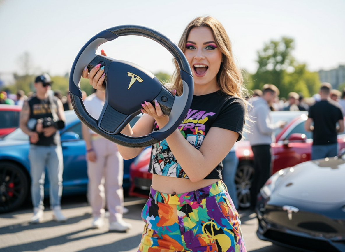 Deep sea blue and silver gray Carbon Fiber Tesla model 3 Steering Wheel -Track Master(2023.9+) Axeco