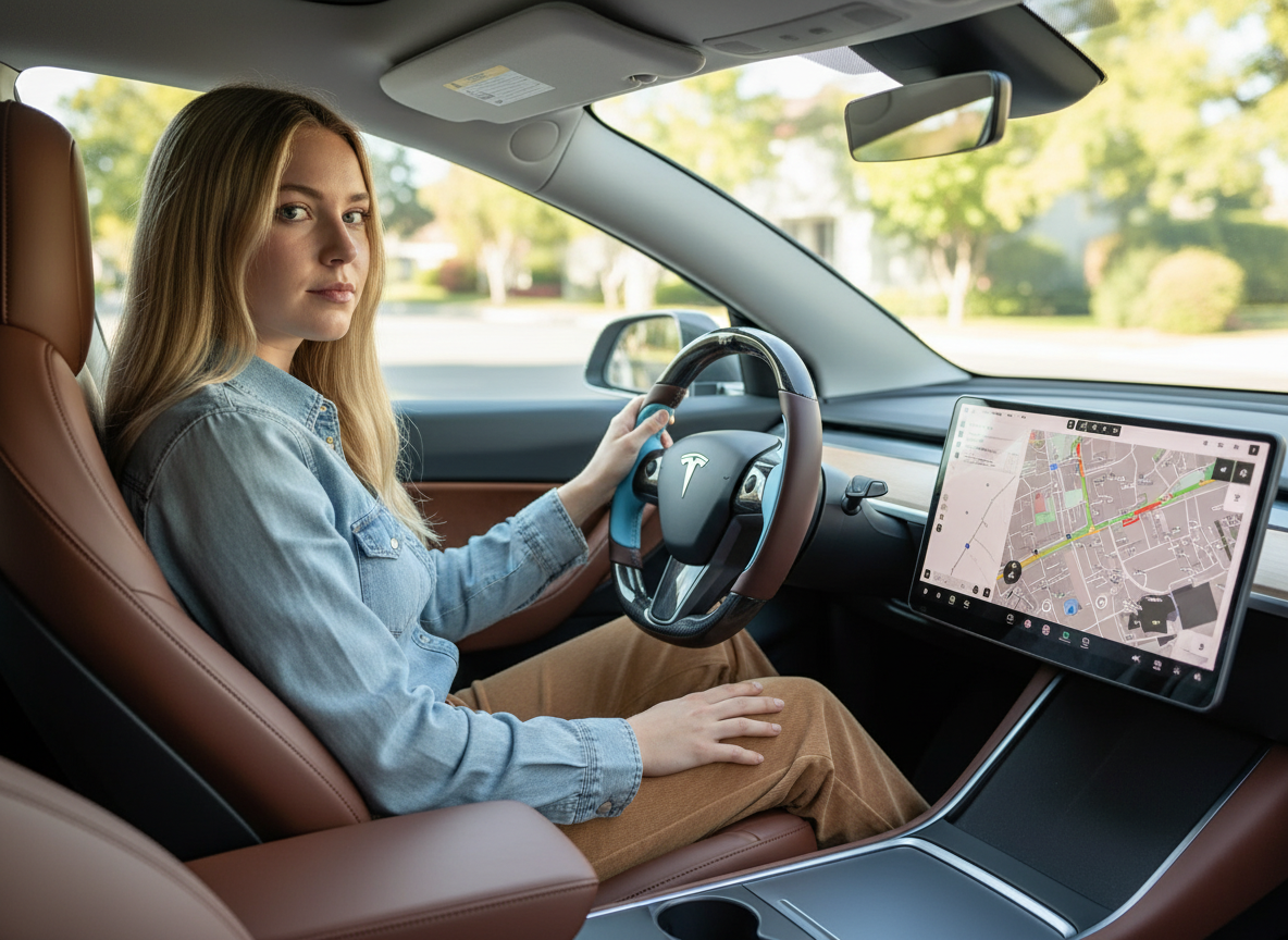 Dark brown and light blue Carbon Fiber Tesla Model Y Steering Wheel-Track Master(2020-2024) Axeco