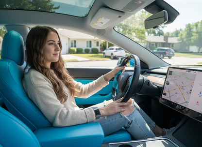 Light Blue Tesla Model 3 Carbon Fiber Steering Wheel-Track Master(2017-2023.8) Axeco