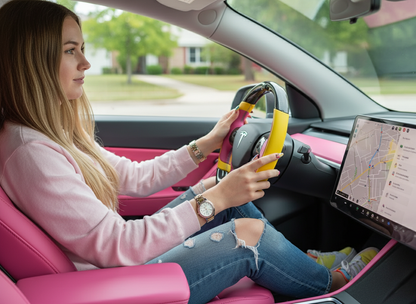 Yellow and pink Carbon Fiber Tesla Model Y Steering Wheel-Track Master(2020-2024) Axeco
