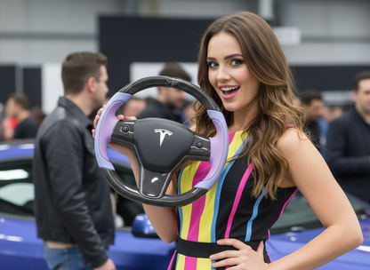 Light purple and light blue Carbon Fiber Tesla model 3 Steering Wheel -Track Master(2023.9+) Axeco