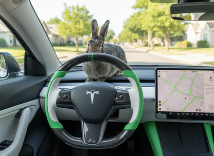 White-Green Tesla Model 3 Carbon Fiber Steering Wheel-Track Master(2017-2023.8) Axeco