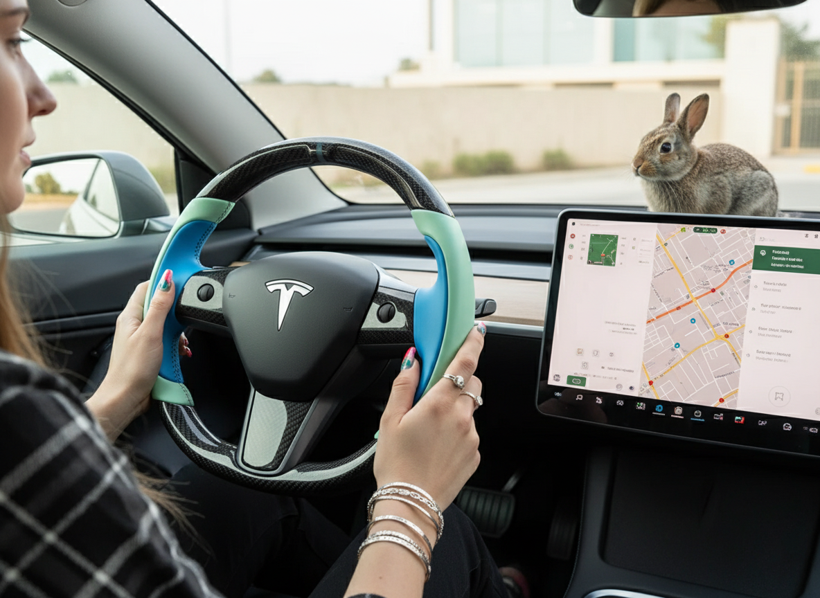 Light green and bright blue Carbon Fiber Tesla model 3 Steering Wheel -Track Master(2023.9+) Axeco