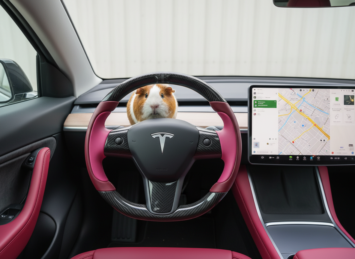 Wine red and pink Carbon Fiber Tesla Model Y Steering Wheel-Track Master(2020-2024) Axeco