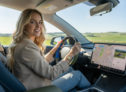 Bright blue and olive green Carbon Fiber Tesla Model Y Steering Wheel-Track Master(2020-2024) Axeco