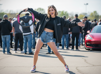 Dark Brown-Pink Carbon Fiber Tesla model 3 Steering Wheel -Track Master(2023.9+) Axeco