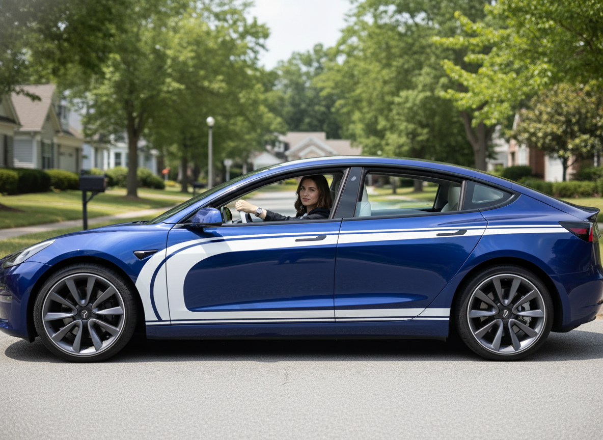 White-Dark blue Tesla Model 3 Carbon Fiber Steering Wheel-Track Master(2017-2023.8) Axeco