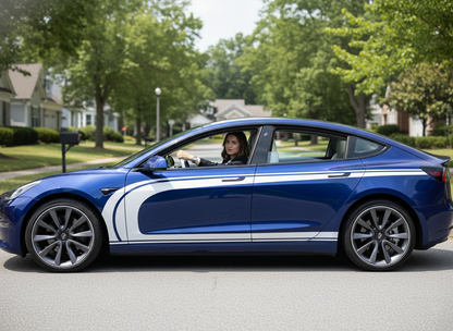 White-Dark blue Tesla Model 3 Carbon Fiber Steering Wheel-Track Master(2017-2023.8) Axeco