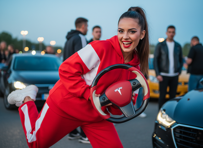 Red-Gray Tesla Model 3 Carbon Fiber Steering Wheel-Track Master(2017-2023.8) Axeco