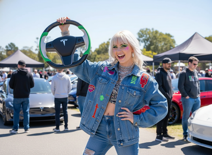 White-Green Tesla Model 3 Carbon Fiber Steering Wheel-Track Master(2017-2023.8) Axeco