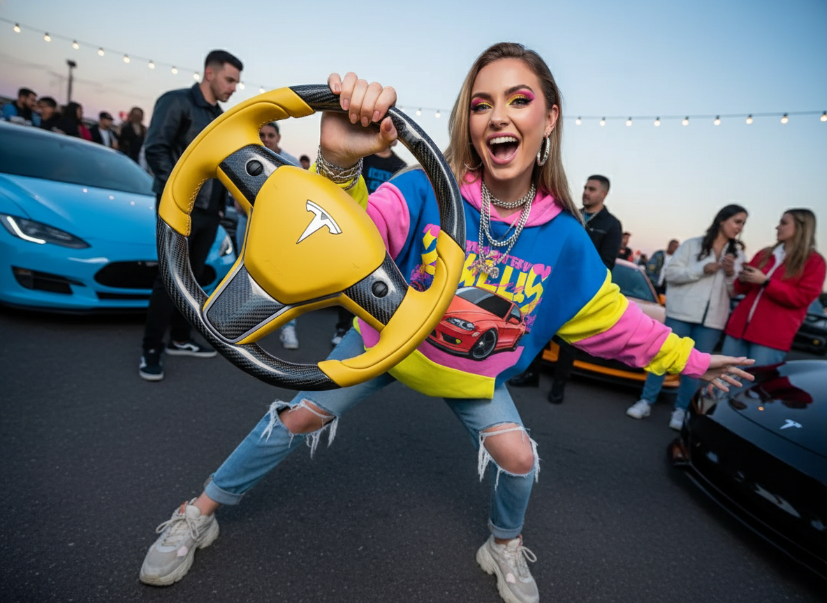 Yellow and black carbon fiber Tesla Model 3 steering wheel - Track Master (2017-2023.8) Axeco